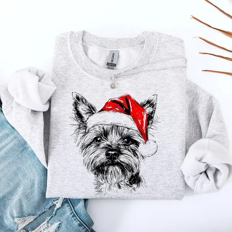 Yorkie, Santa, Yorkshire Terrier Dog, Christmas, Dog Lover, Pet Sweatshirt, Crew Neck, Women's, Crewneck