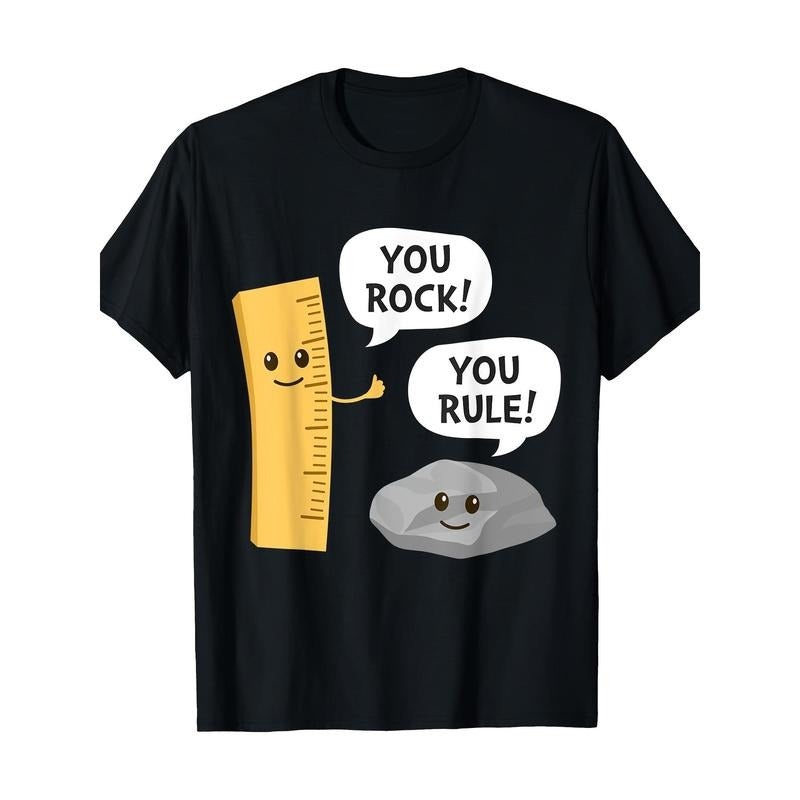 You Rock You Rule Funny Cute Kawaii Rock And Ruler Pun T-Shirt, Men's T-shirt, 220g made in usa