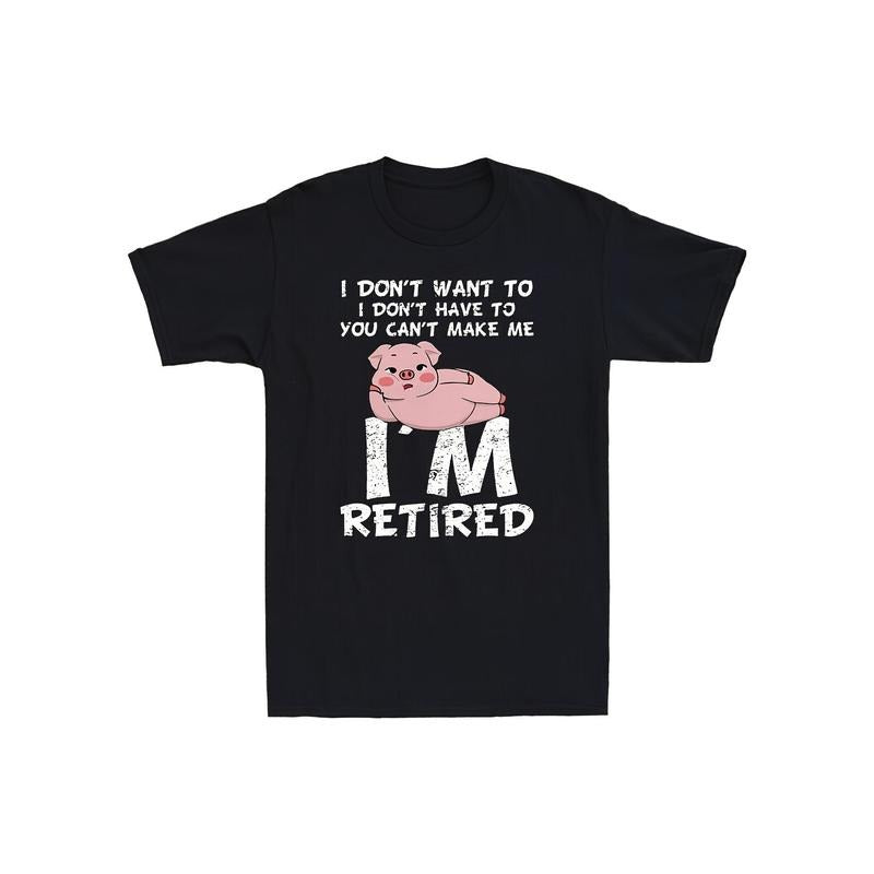 Retired Men'S T-Shirt 100% Cotton Graphic Pig Print Casual Crew Neck Short Sleeve Regular Fit All-season Knit Fabric 220g/m2 Pullover made in usa
