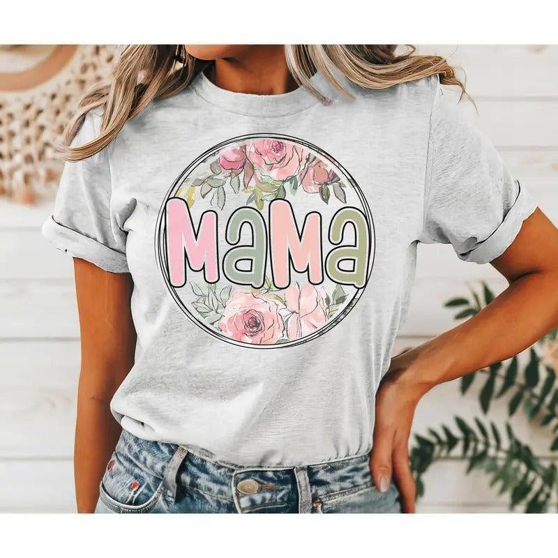 #036 - Mama Floral Pretty - Print Unisex Crew neck Tee T-shirt