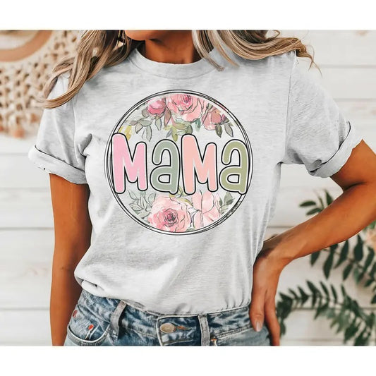#036 - Mama Floral Pretty - Print Unisex Crew neck Tee T-shirt