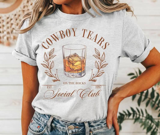 #072 - Cowboy Tears On the Rocks Social Club - Western Print Unisex Crew neck Tee T-shirt