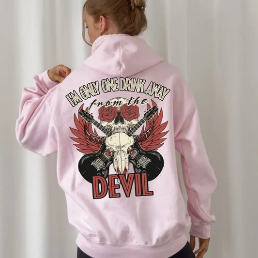 0ne Drink Away Hoodie On Back, Western Skull Hoodie, JeIIy  Tour RoII Concert Outfit, Unisex Long Sleeve Pullover Hoodie Shirt Womenswear