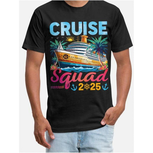 1 Piece, cruise squad 2025 family group matching cruise black Print, Summer Comfortable Casual Cotton T Shirt made in usa