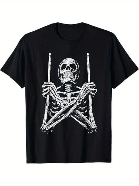 [100% Cotton] 100% Cotton Skeleton Drummer Halloween Costume T-Shirt