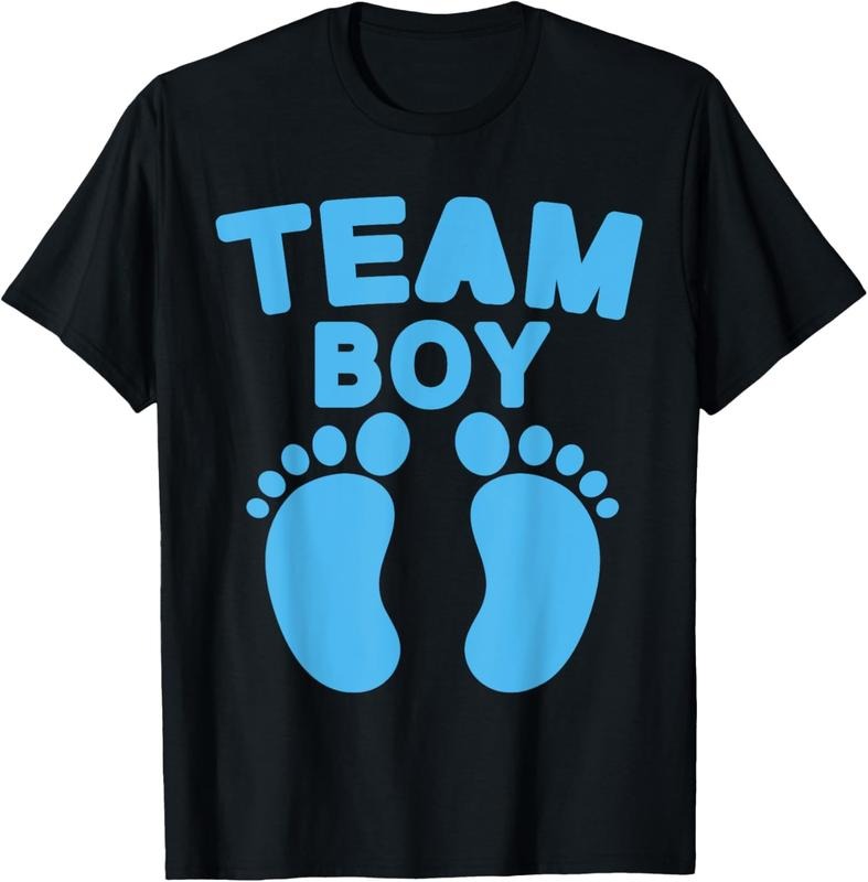 100% Cotton  Shower Team Boy  Party Footprints Gender Reveal T-Shirt