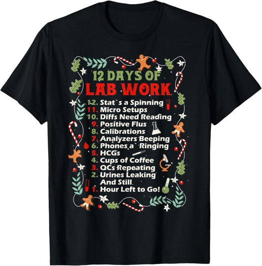 100% Cotton 12 days of lab technician Christmas funny medical laboratory T-Shirt