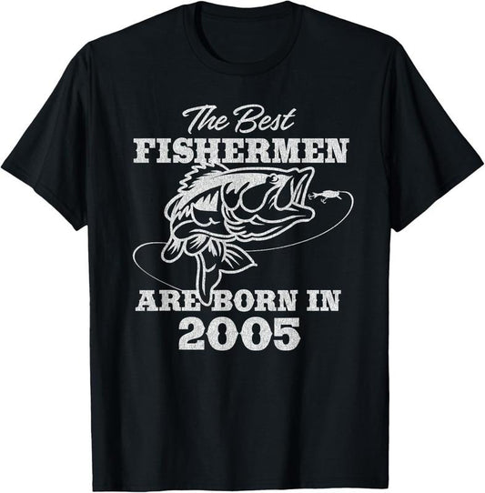 100% Cotton 19 Year Old Fisherman Fishing 2005 19th Birthday T-Shirt