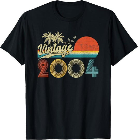 100% Cotton 19 Year Old Gift Men Women Vintage 2004 19th Birthday Retro T-Shirt