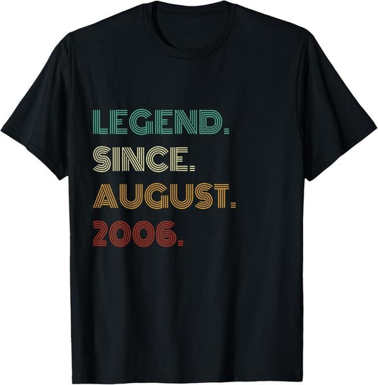 100% Cotton 19 Years Old Legend Since August 2006 19th Birthday T-Shirt