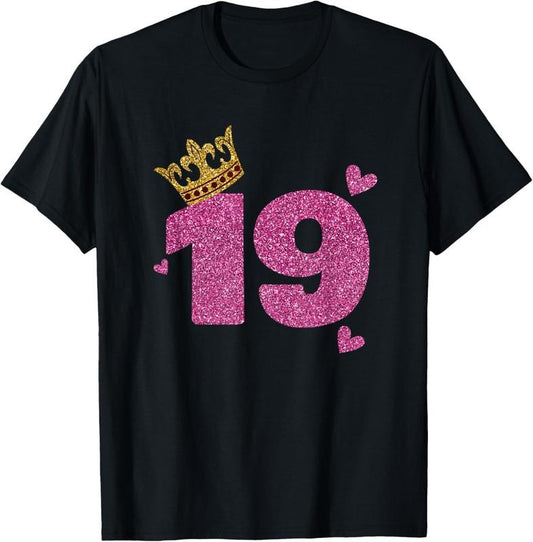 100% Cotton 19th Birthday Crown 19 Years Old Bday T-Shirt