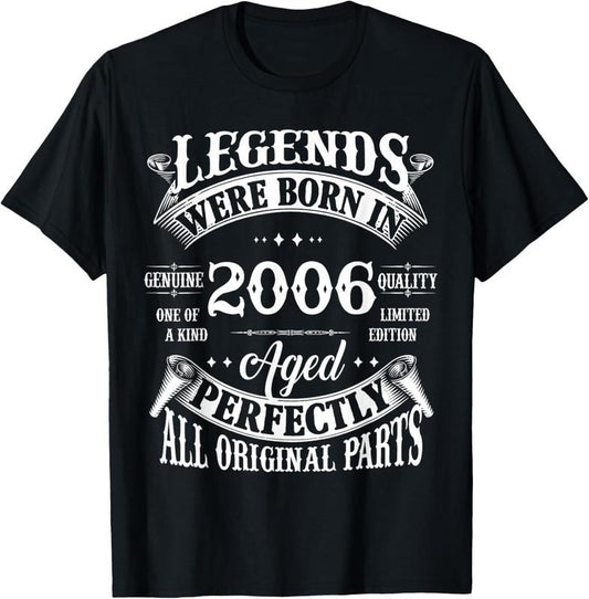 100% Cotton 19th Birthday Vintage Legends Born In 2006 19 Years Old T-Shirt
