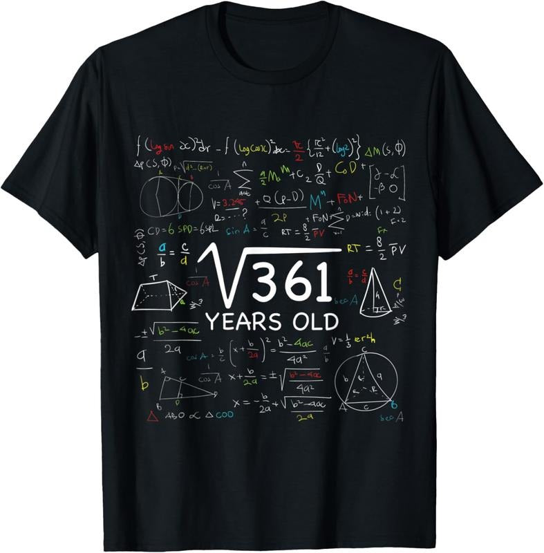 100% Cotton 19th Math Birthday 19 Year Old Gift Square Root Of 361 Bday T-Shirt