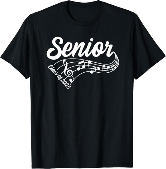 100% Cotton 2025 Senior Choir Band Orchestra Class of 2025 Music Notes T-Shirt