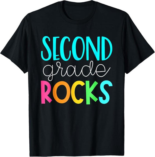 100% Cotton 2nd grade rocks rocking 2nd grade teacher T-Shirt