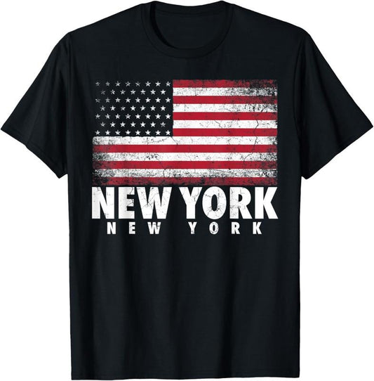 100% Cotton 4th of July Gift for Men Women New York American Flag T-Shirt