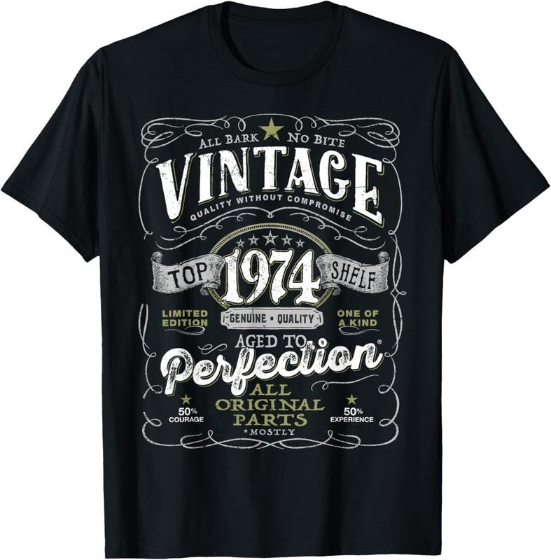 100% Cotton 50th Birthday Tee for Men, Vintage 1974 Aged to Perfection T-Shirt