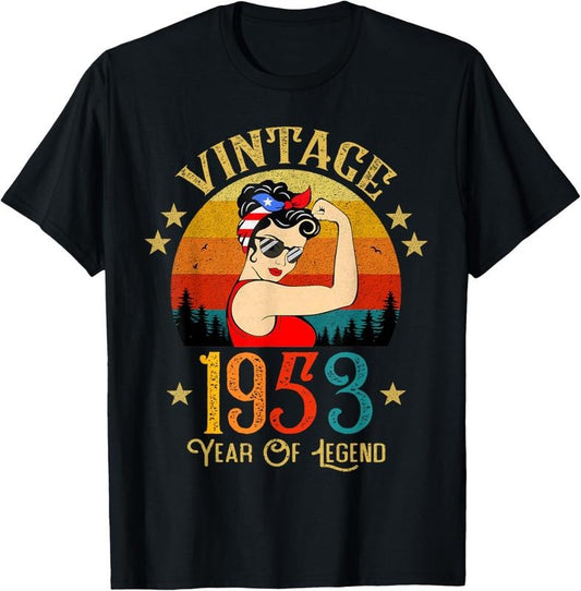 100% Cotton 71th Birthday Gift 71 Years Old For Women Retro Vintage 1953 T-Shirt