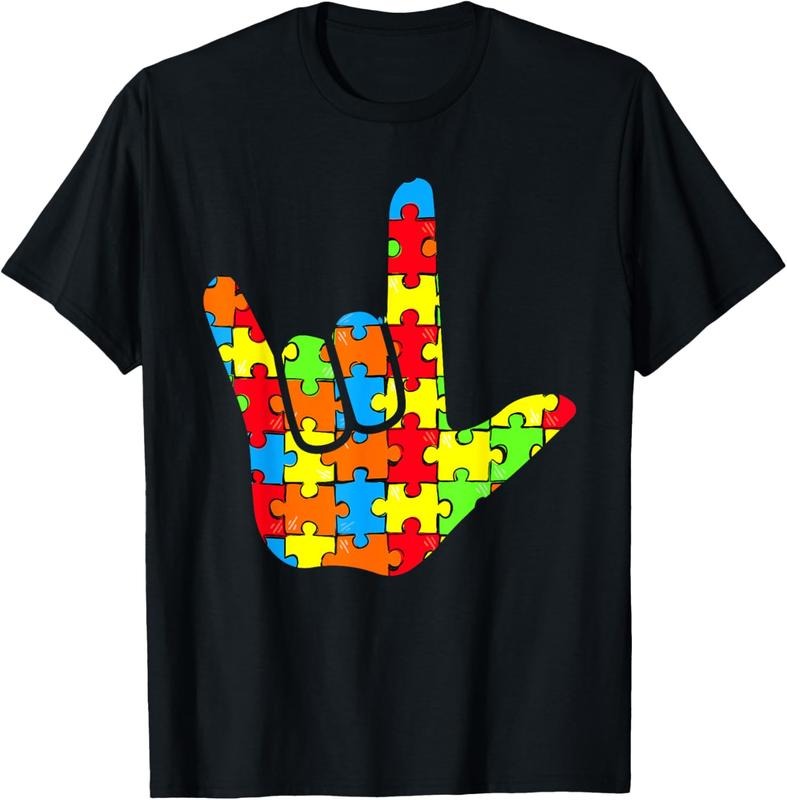 100% Cotton ASL Love Sign Language Autism Gift Awareness Support T-Shirt