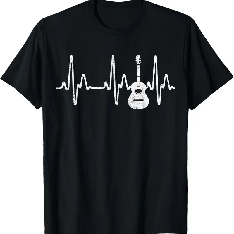 100% Cotton Acoustic Guitar Heartbeat Shirt - Guitar Musician T-Shirt