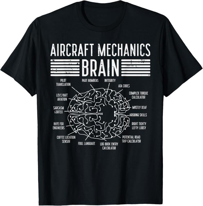 100% Cotton Aircraft Mechanics Brain Fun Airplane Maintenance Men Women T-Shirt