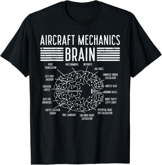100% Cotton Aircraft Mechanics Brain Fun Airplane Maintenance Men Women T-Shirt