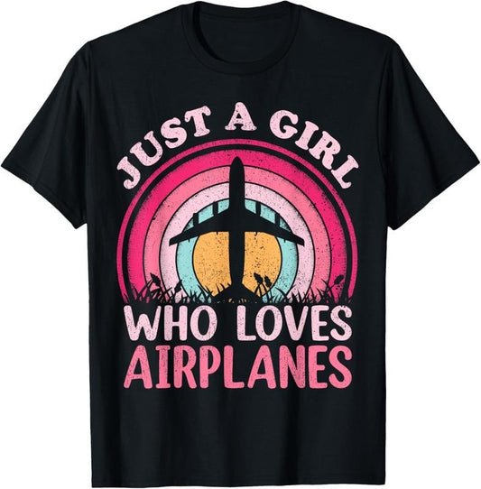 100% Cotton Airplane Lover Vintage Just A Girl Who Loves Airplanes T-Shirt