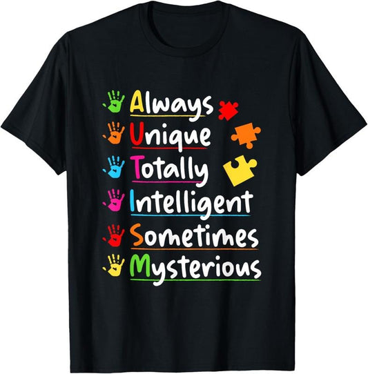 100% Cotton Always Unique Autism Awareness Totally Intelligent  T-Shirtstyle{n002}2