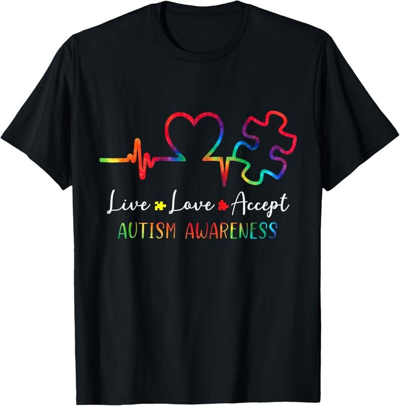 100% Cotton Autism Awareness Men Women  Live Love Accept Tie Dye T-Shirt