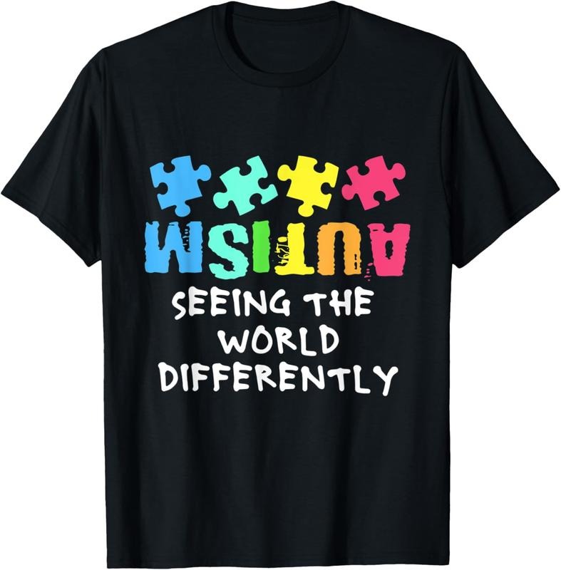 100% Cotton Autism Awareness Month Support Seeing the World Differently T-Shirt