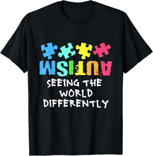 100% Cotton Autism Awareness Month Support Seeing the World Differently T-Shirt