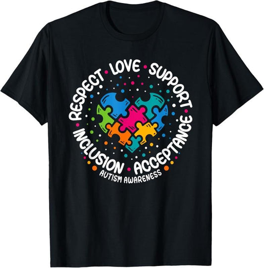 100% Cotton Autism Awareness Respect Love Support Blue Autism T-Shirt