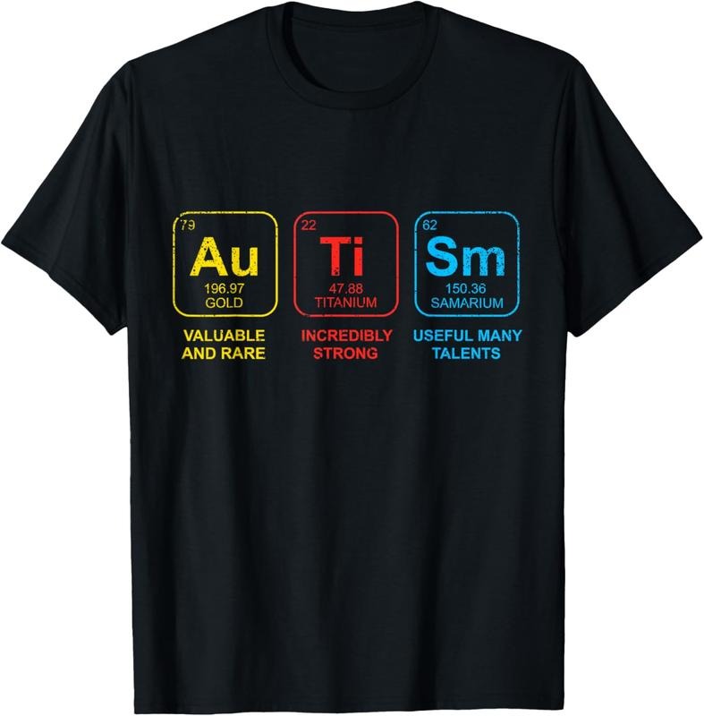 100% Cotton Autism Awareness Women Men  Elements Periodic Table ASD T-Shirt