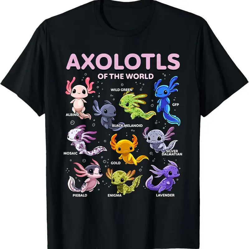 100% Cotton Axolotl Kawaii Axolotls of the World Axolotl Animals Shirt T-Shirt