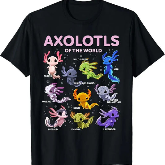 100% Cotton Axolotl Kawaii Axolotls of the World Axolotl Animals Shirt T-Shirt