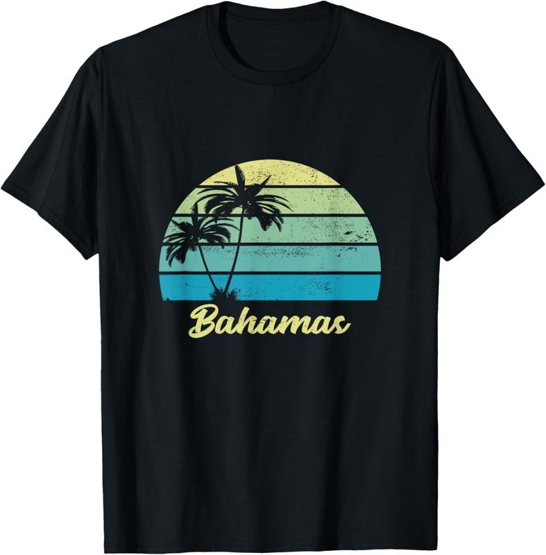 100% Cotton Bahamas Souvenir T Shirt Vacation Vintage Palm T-Shirt