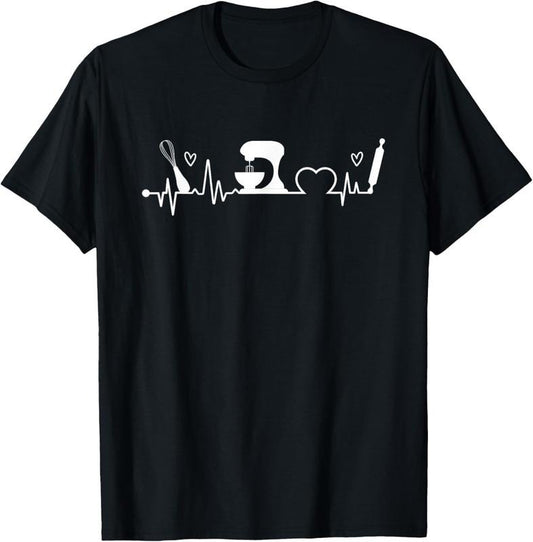 100% Cotton Baking Heartbeat Baker Bakery Owner Pastry Chef T-Shirt