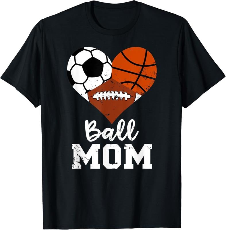 100% Cotton Ball Mom Funny Basketball Football Soccer Mom T-Shirt