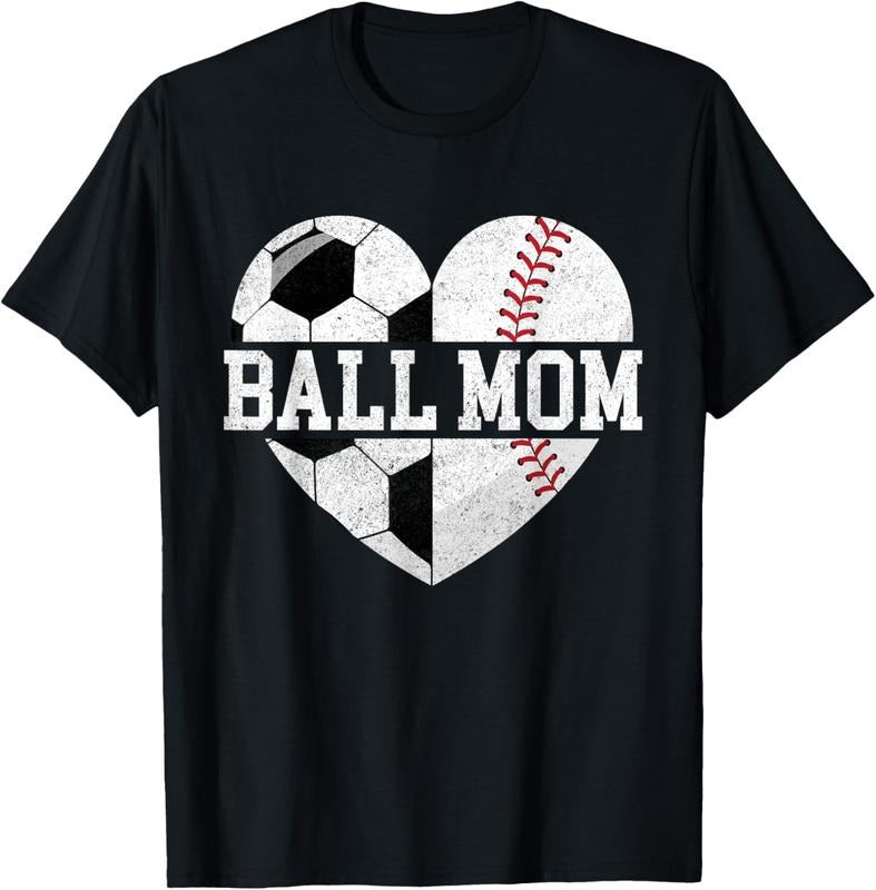 100% Cotton Ball Mom Shirt Heart Funny Baseball Soccer Mom T-Shirt