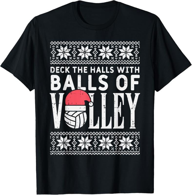 100% Cotton Balls Of Volley Xmas Volleyball Ugly Christmas Sweater Gift T-Shirt