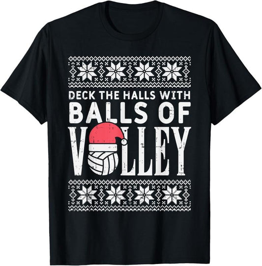 100% Cotton Balls Of Volley Xmas Volleyball Ugly Christmas Sweater Gift T-Shirt