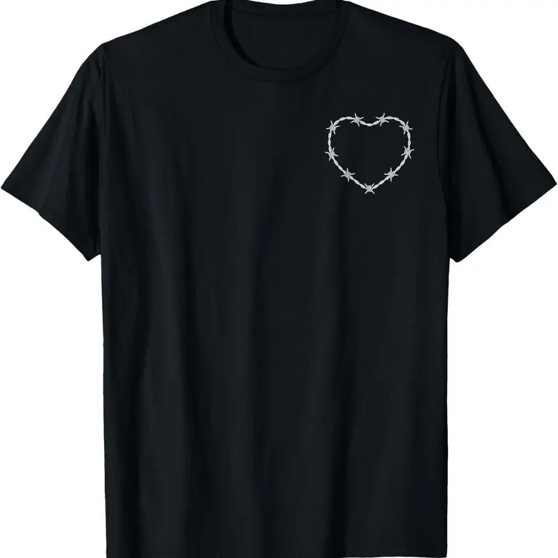 100% Cotton Barbed Wire Heart Grung Punk Aesthetics Subtle Art Egirl Emo T-Shirt