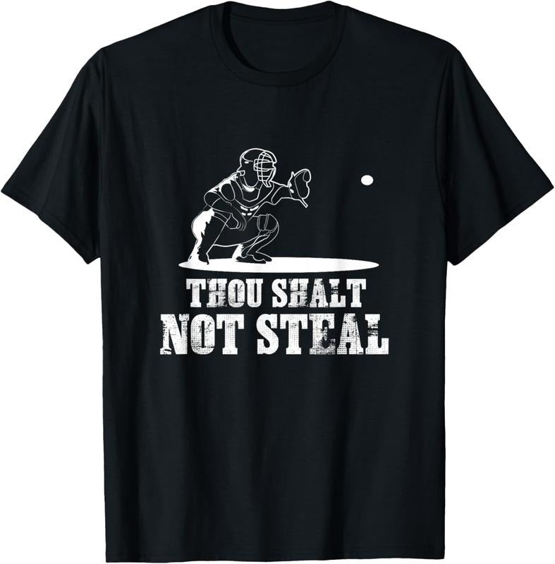 100% Cotton Baseball Catcher Shirt Thou Shalt Not Steal - Religious Gift T-Shirt