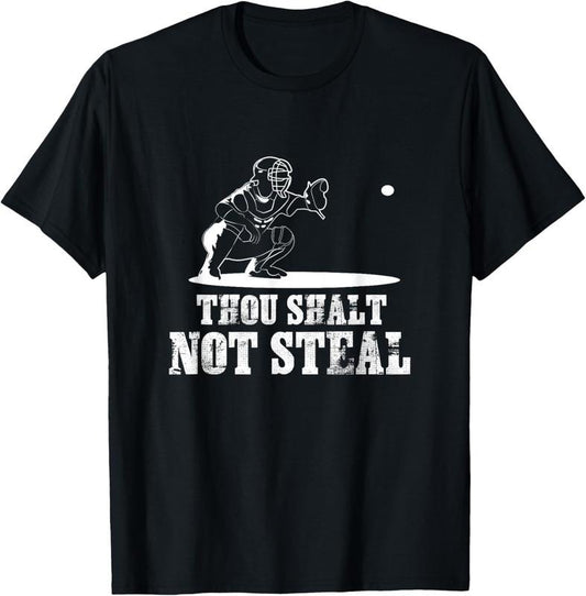 100% Cotton Baseball Catcher Shirt Thou Shalt Not Steal - Religious Gift T-Shirt