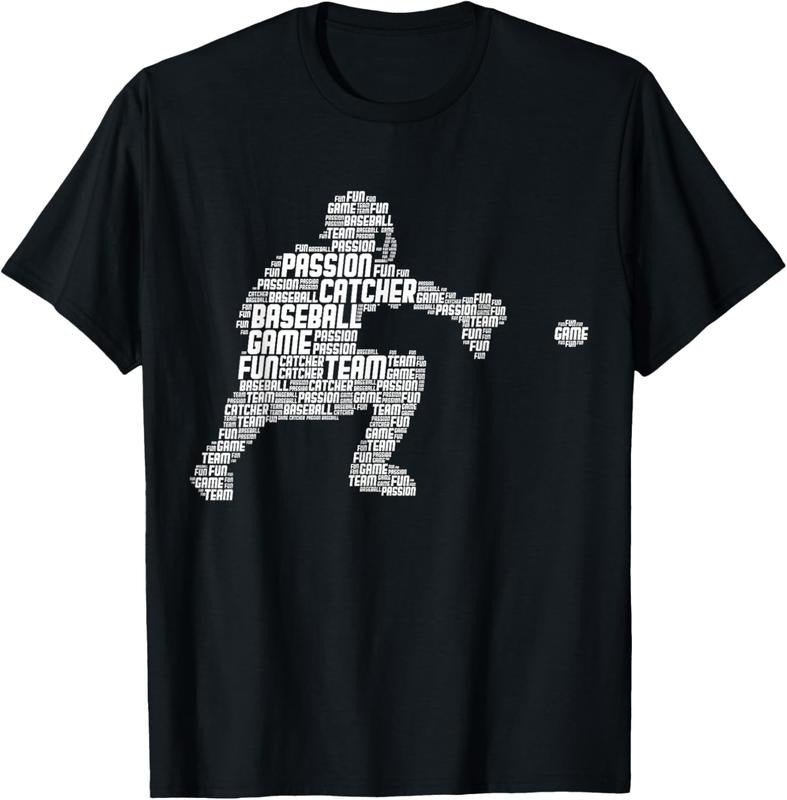 100% Cotton Baseball Catcher Youth Men  Boys T-Shirt