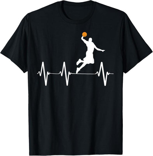 100% Cotton Basketball Heartbeat Shirts for Men and Boys T-Shirt