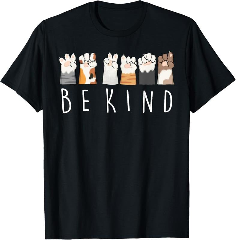 100% Cotton Be Kind ASL Sign Language Kindness Cat Paws Finger Signs T-Shirt