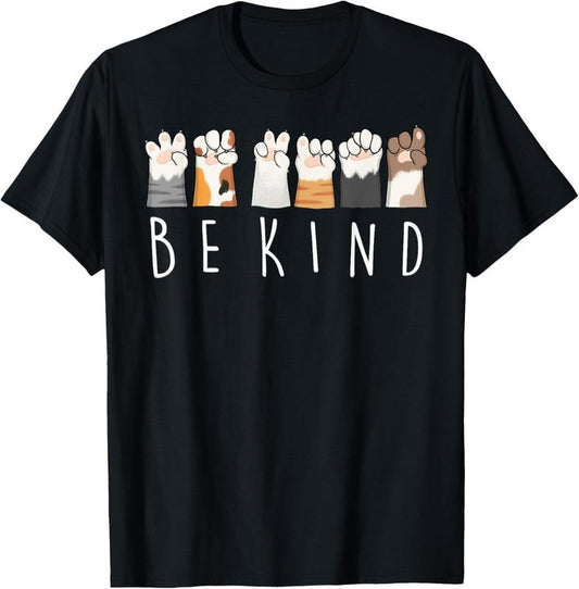 100% Cotton Be Kind ASL Sign Language Kindness Cat Paws Finger Signs T-Shirt