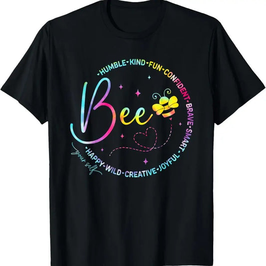 100% Cotton Bee Happy Kind Brave Humble Smart Positive Bumblebee Womens T-Shirt
