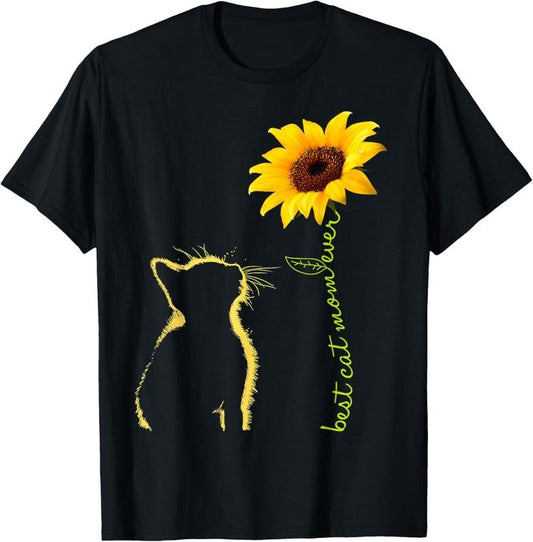 100% Cotton Best Cat Mom Ever Sunflower Mother's Day Gifts for Cat Lover T-Shirt